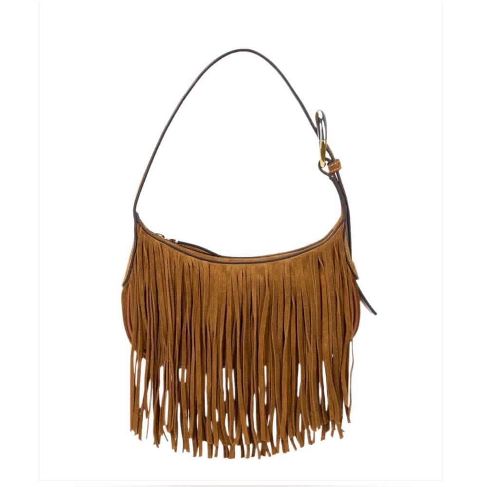 STAUD Brown Fringe Shoulder Bag